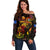 Northern Mariana Islands Off Shoulder Sweater Octopus Plumeria Polynesian Tattoo