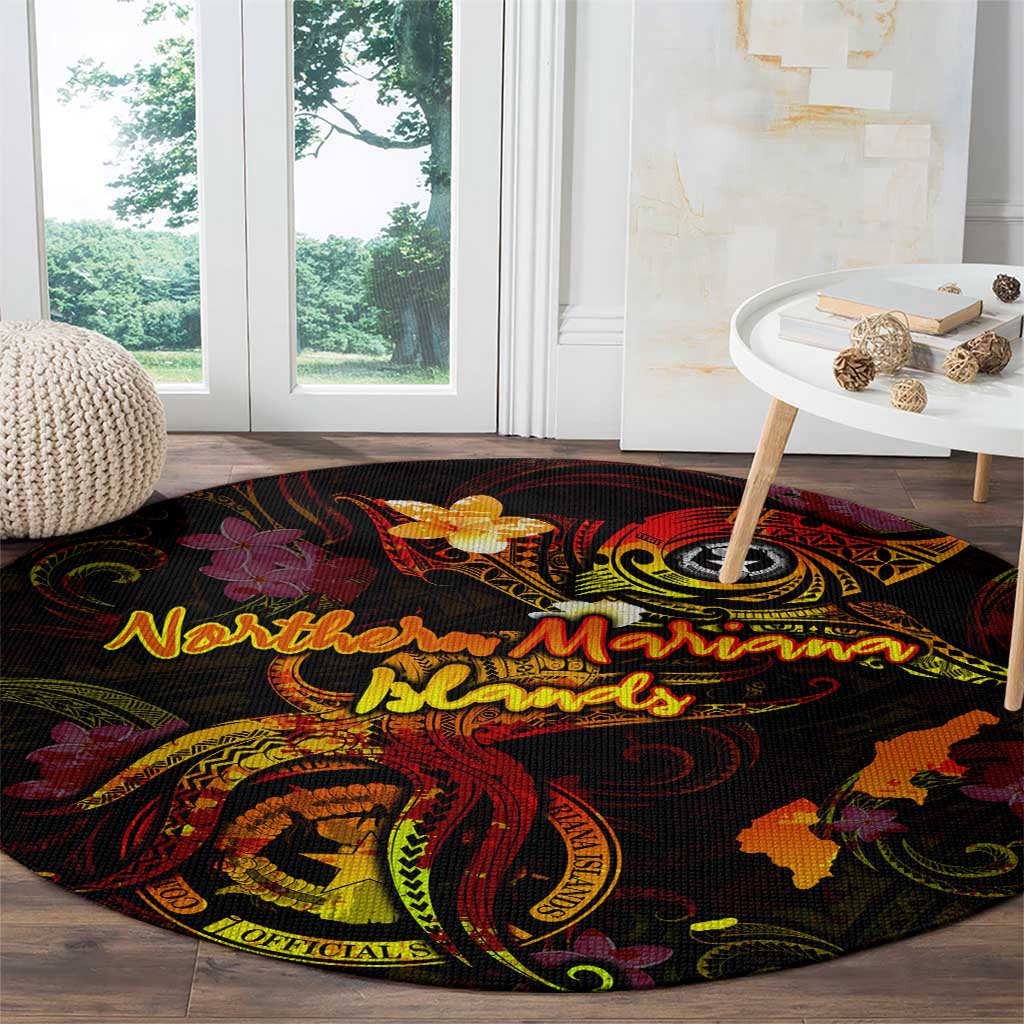 Northern Mariana Islands Round Carpet Octopus Plumeria Polynesian Tattoo