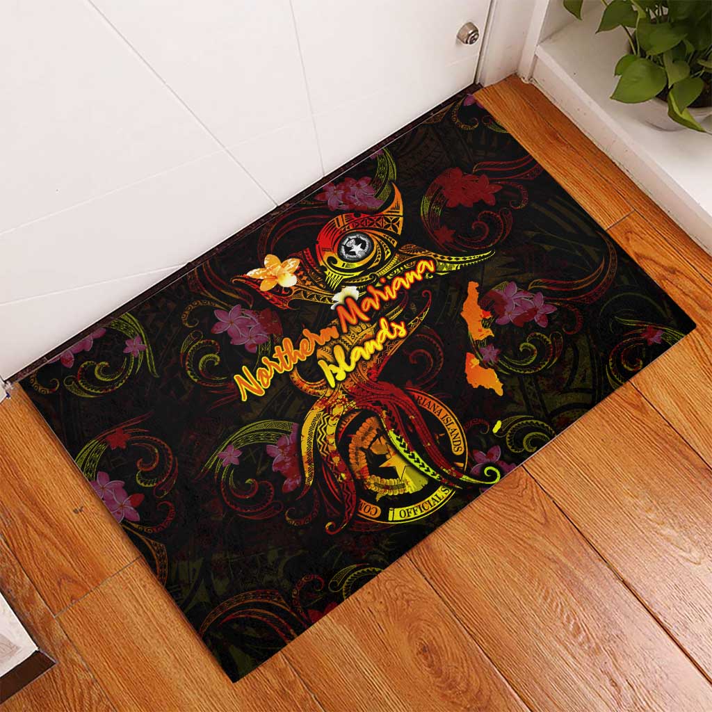 Northern Mariana Islands Rubber Doormat Octopus Plumeria Polynesian Tattoo
