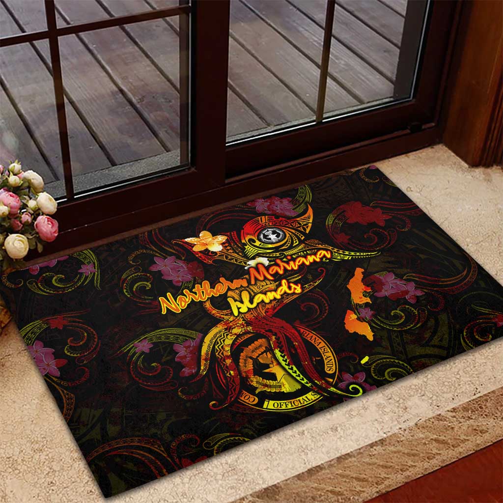 Northern Mariana Islands Rubber Doormat Octopus Plumeria Polynesian Tattoo