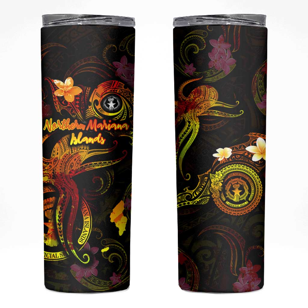 Northern Mariana Islands Skinny Tumbler Octopus Plumeria Polynesian Tattoo