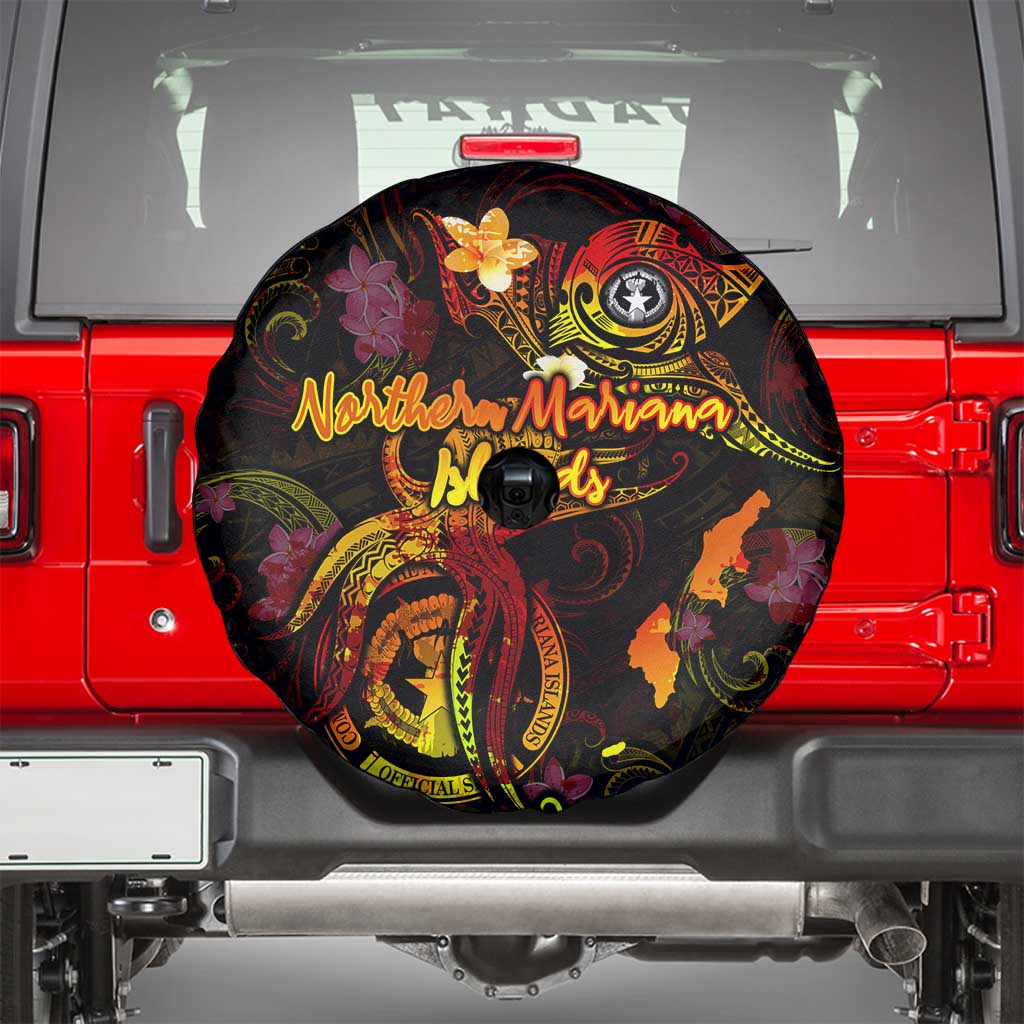 Northern Mariana Islands Spare Tire Cover Octopus Plumeria Polynesian Tattoo