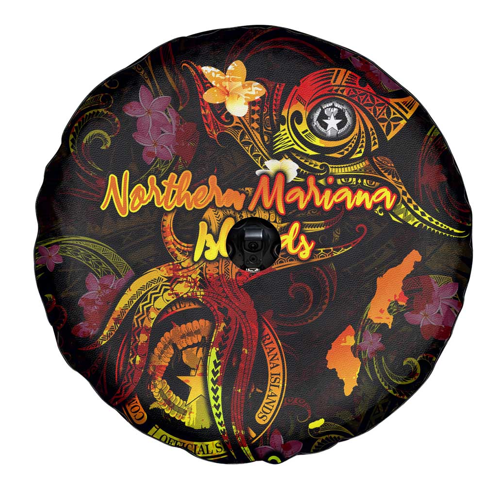 Northern Mariana Islands Spare Tire Cover Octopus Plumeria Polynesian Tattoo