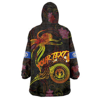 Northern Mariana Islands Wearable Blanket Hoodie Octopus Plumeria Polynesian Tattoo