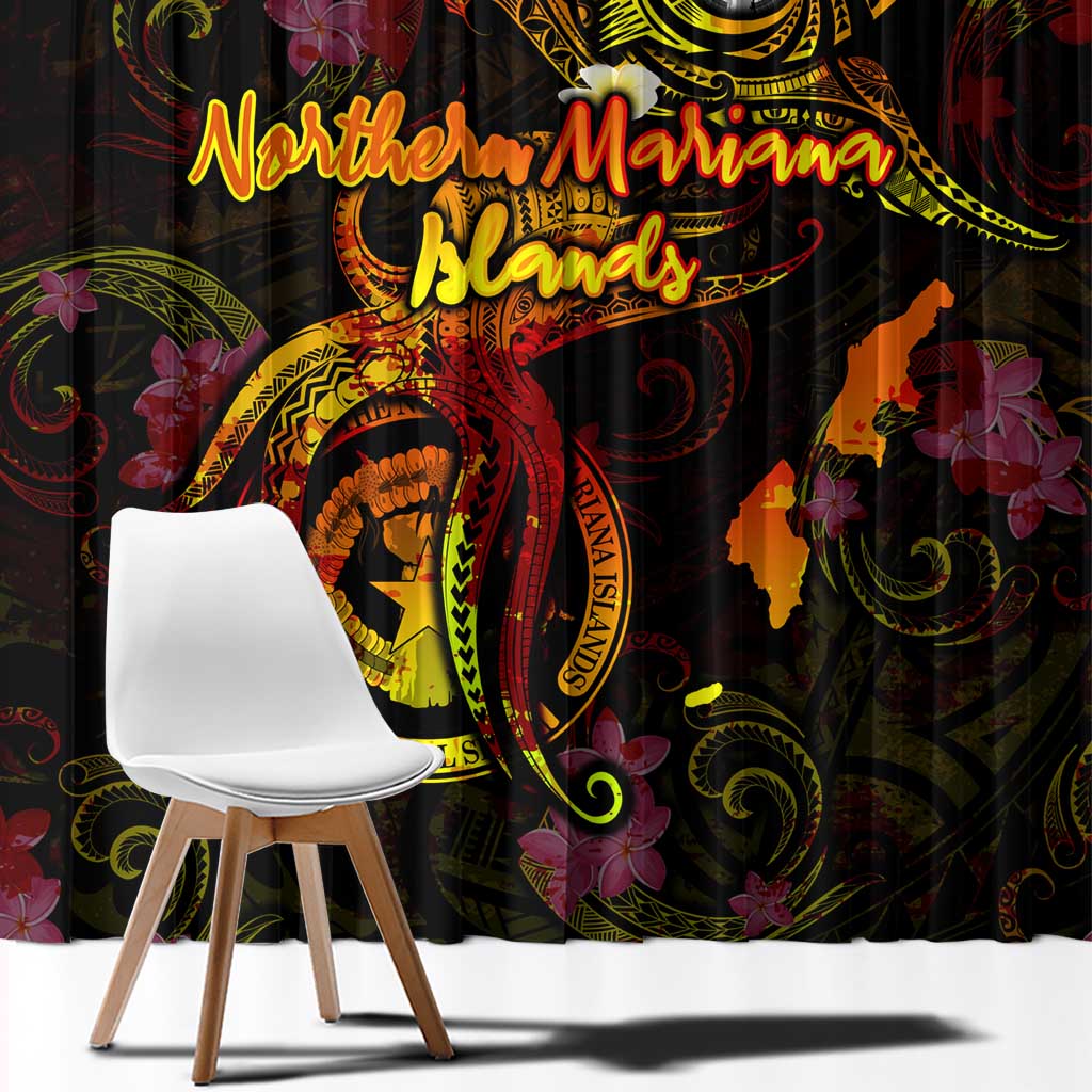 Northern Mariana Islands Window Curtain Octopus Plumeria Polynesian Tattoo
