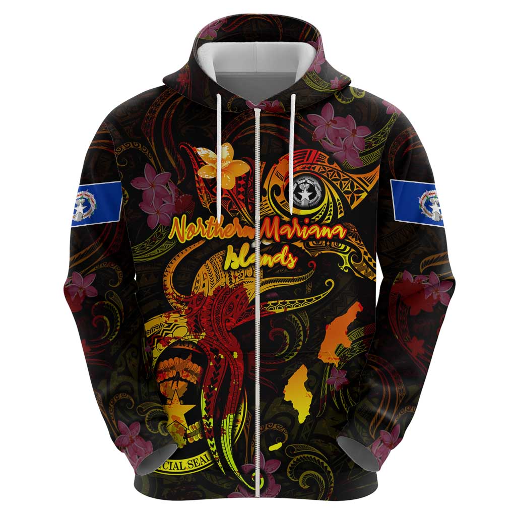 Northern Mariana Islands Zip Hoodie Octopus Plumeria Polynesian Tattoo