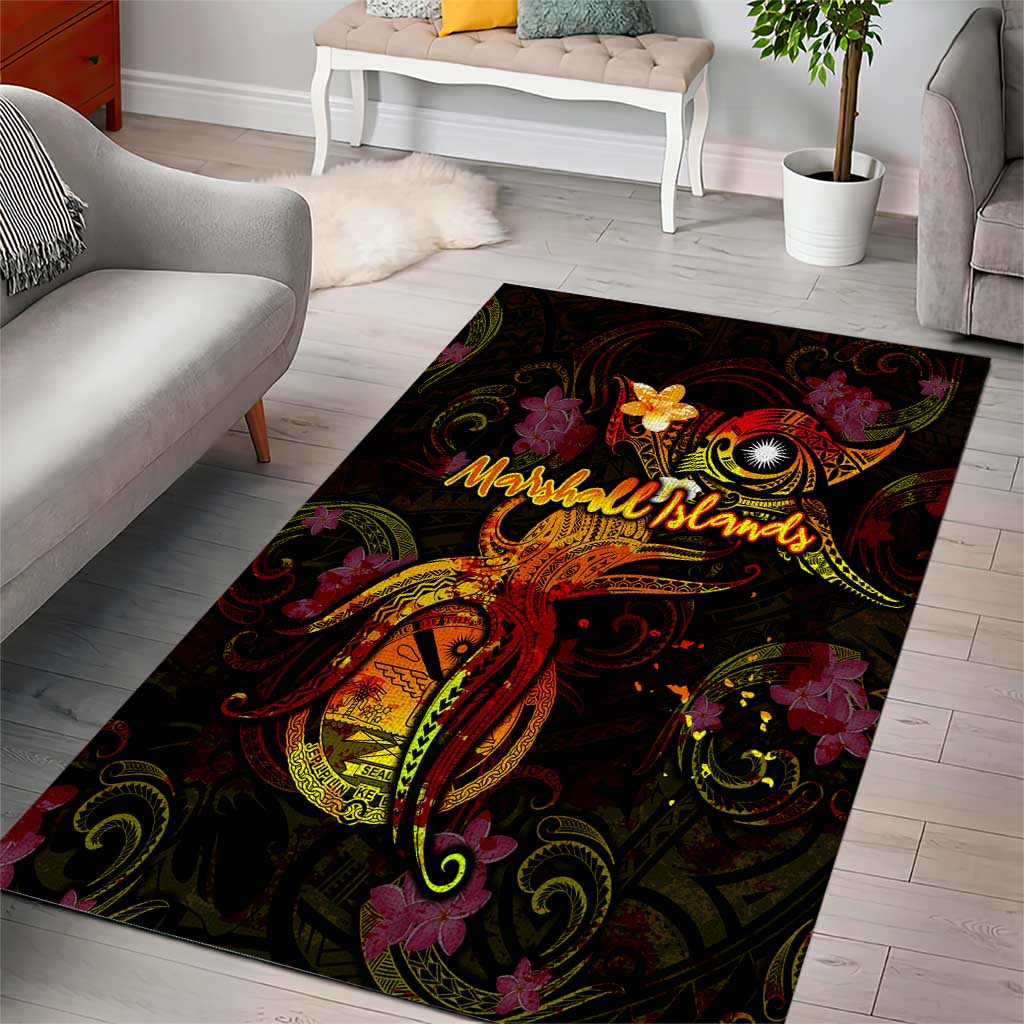 Marshall Islands Area Rug Octopus Plumeria Polynesian Tattoo