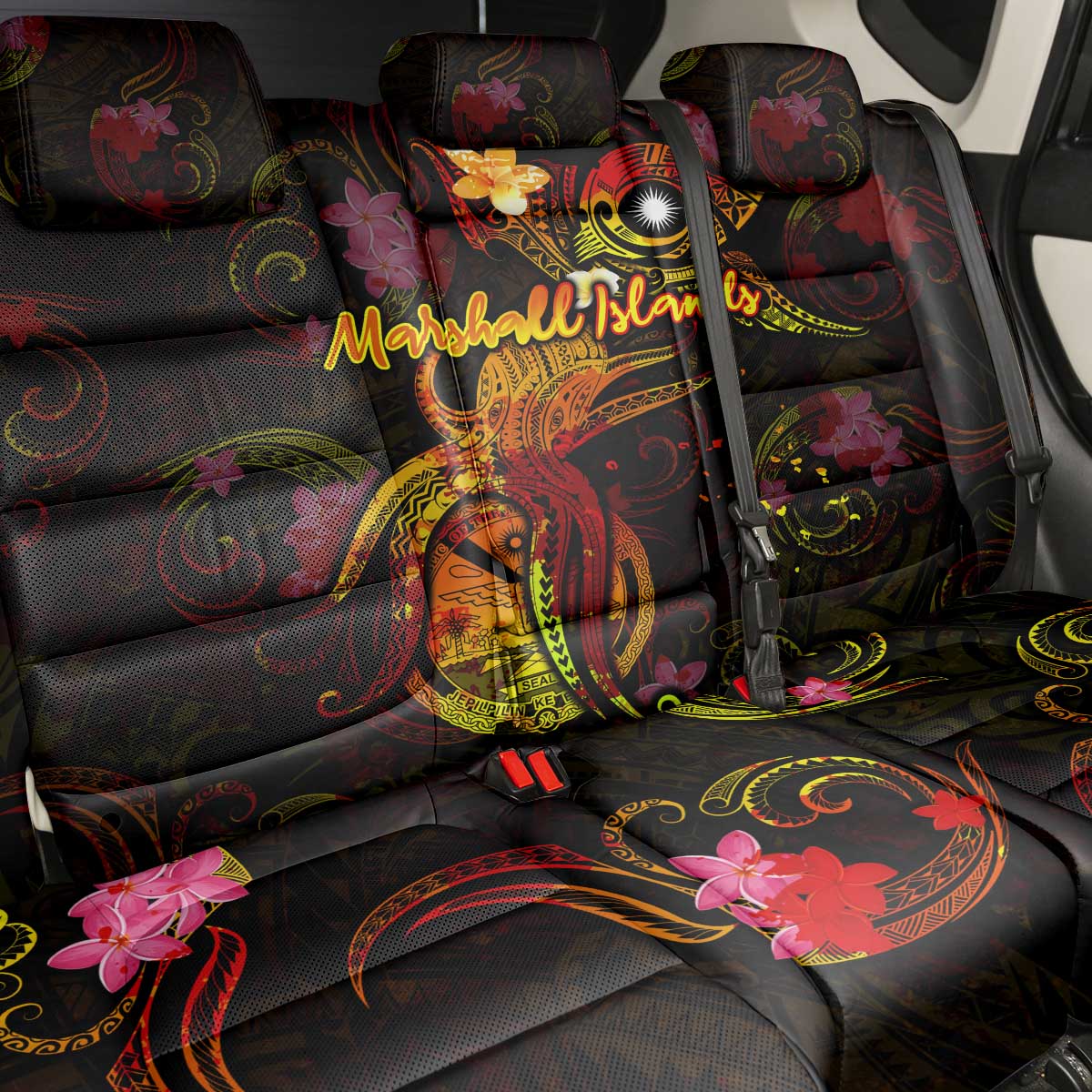 Marshall Islands Back Car Seat Cover Octopus Plumeria Polynesian Tattoo