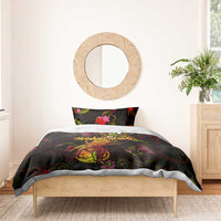 Marshall Islands Bedding Set Octopus Plumeria Polynesian Tattoo