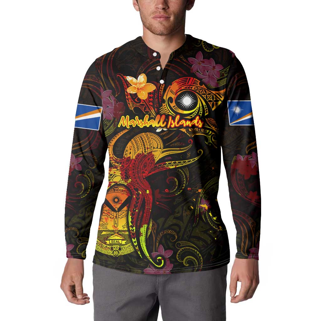 Marshall Islands Button Sweatshirt Octopus Plumeria Polynesian Tattoo