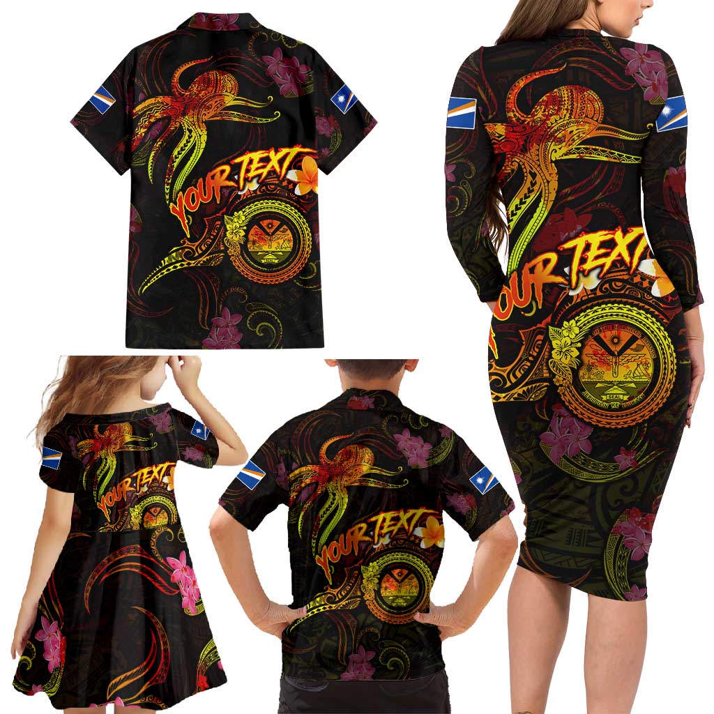 Marshall Islands Family Matching Long Sleeve Bodycon Dress and Hawaiian Shirt Octopus Plumeria Polynesian Tattoo
