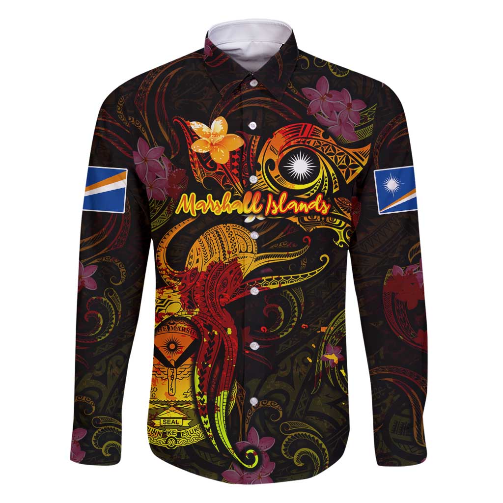 Marshall Islands Family Matching Long Sleeve Bodycon Dress and Hawaiian Shirt Octopus Plumeria Polynesian Tattoo