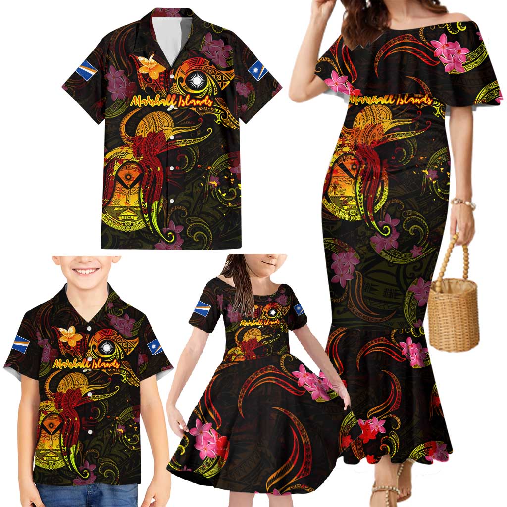 Marshall Islands Family Matching Mermaid Dress and Hawaiian Shirt Octopus Plumeria Polynesian Tattoo