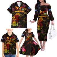 Marshall Islands Family Matching Off The Shoulder Long Sleeve Dress and Hawaiian Shirt Octopus Plumeria Polynesian Tattoo