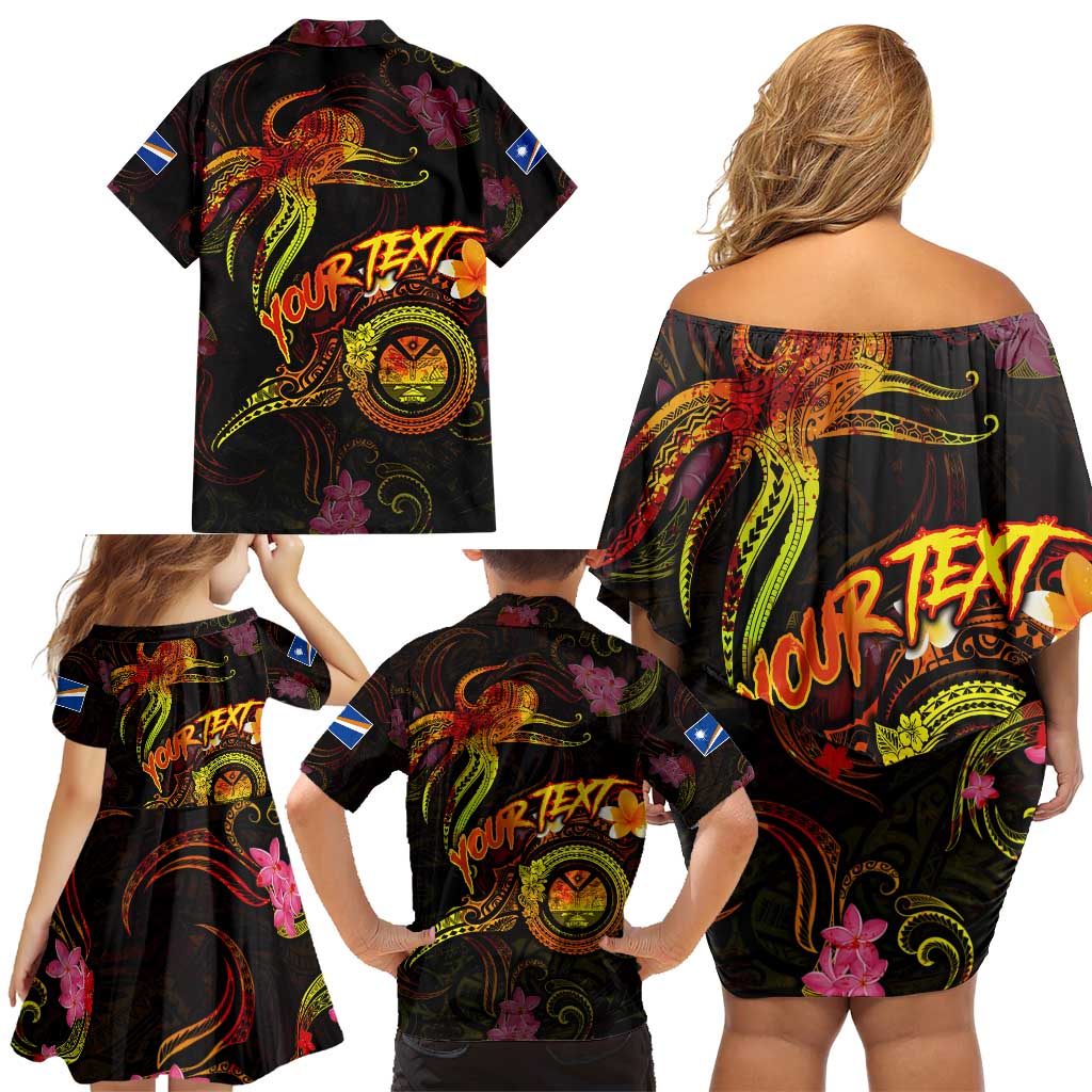 Marshall Islands Family Matching Off Shoulder Short Dress and Hawaiian Shirt Octopus Plumeria Polynesian Tattoo