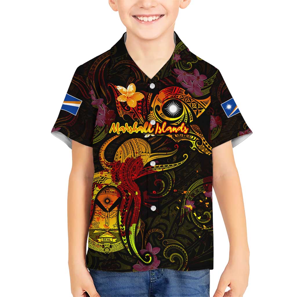 Marshall Islands Kid Hawaiian Shirt Octopus Plumeria Polynesian Tattoo