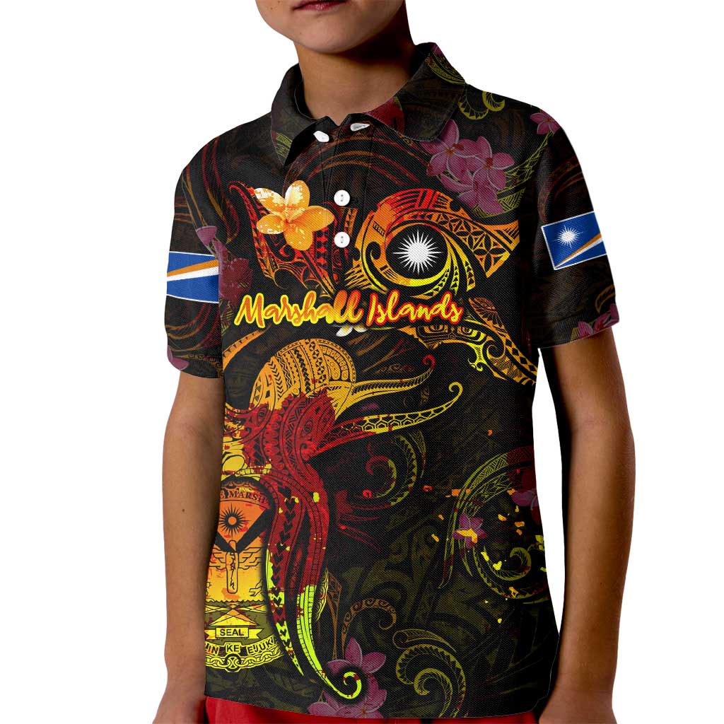 Marshall Islands Kid Polo Shirt Octopus Plumeria Polynesian Tattoo