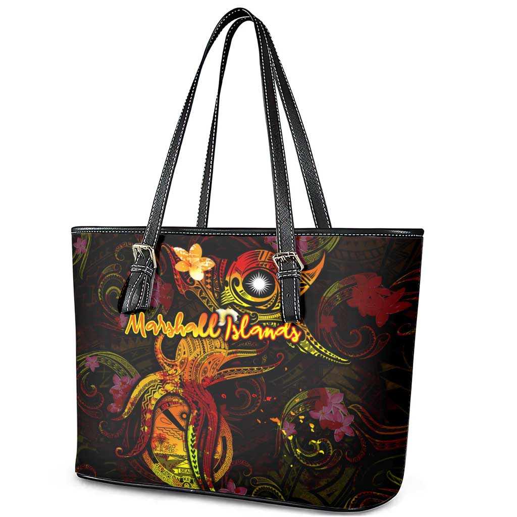 Marshall Islands Leather Tote Bag Octopus Plumeria Polynesian Tattoo