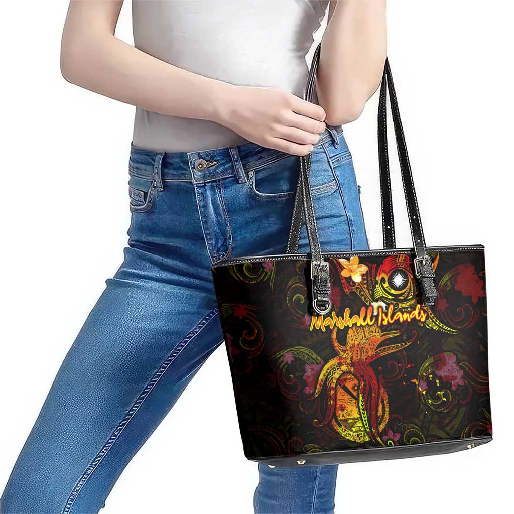 Marshall Islands Leather Tote Bag Octopus Plumeria Polynesian Tattoo