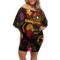 Marshall Islands Off Shoulder Short Dress Octopus Plumeria Polynesian Tattoo