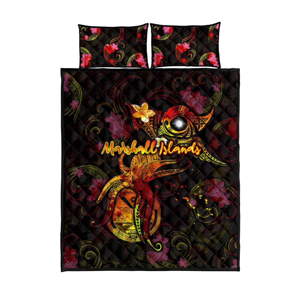 Marshall Islands Quilt Bed Set Octopus Plumeria Polynesian Tattoo