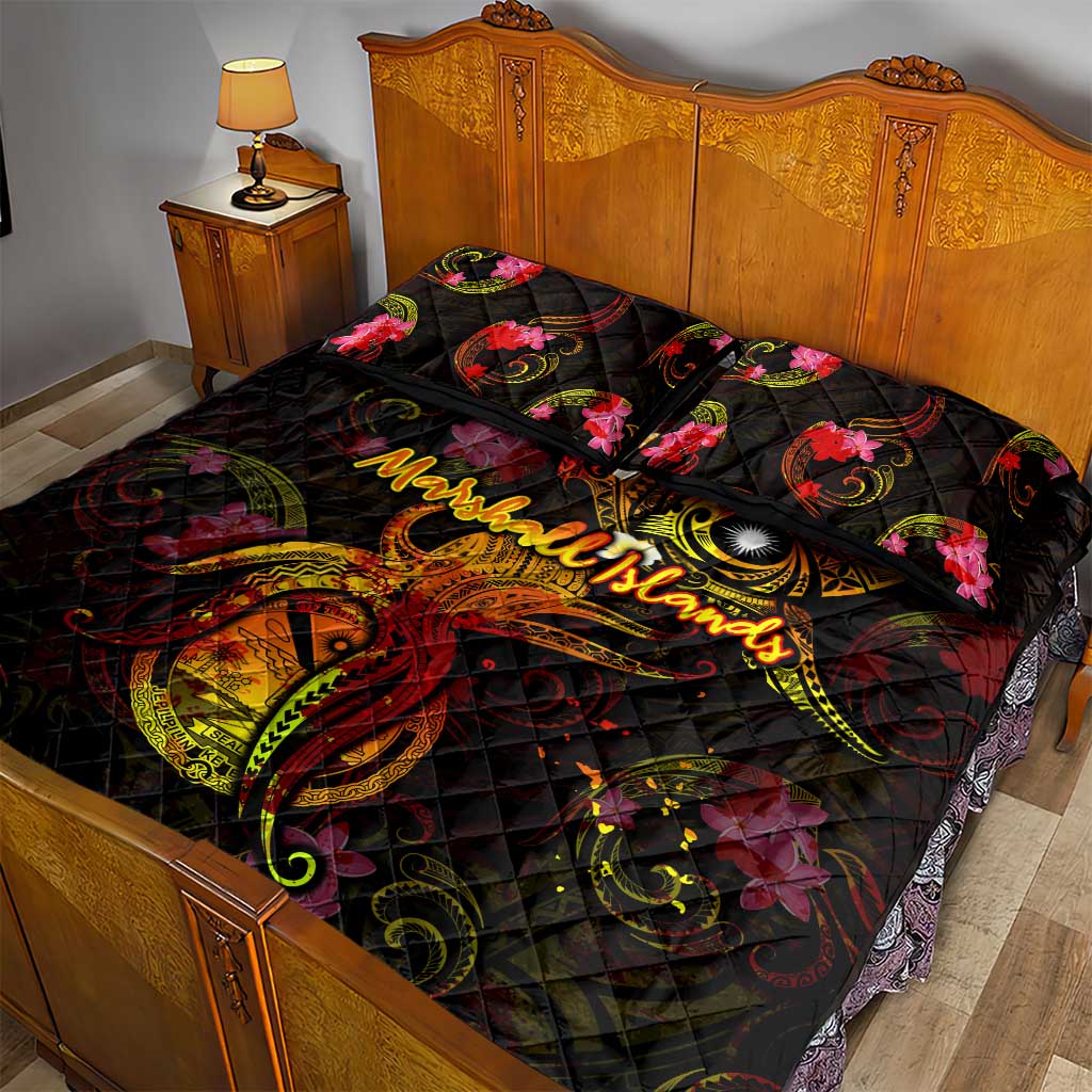 Marshall Islands Quilt Bed Set Octopus Plumeria Polynesian Tattoo