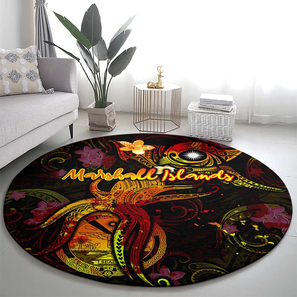 Marshall Islands Round Carpet Octopus Plumeria Polynesian Tattoo