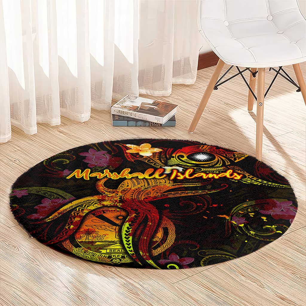 Marshall Islands Round Carpet Octopus Plumeria Polynesian Tattoo