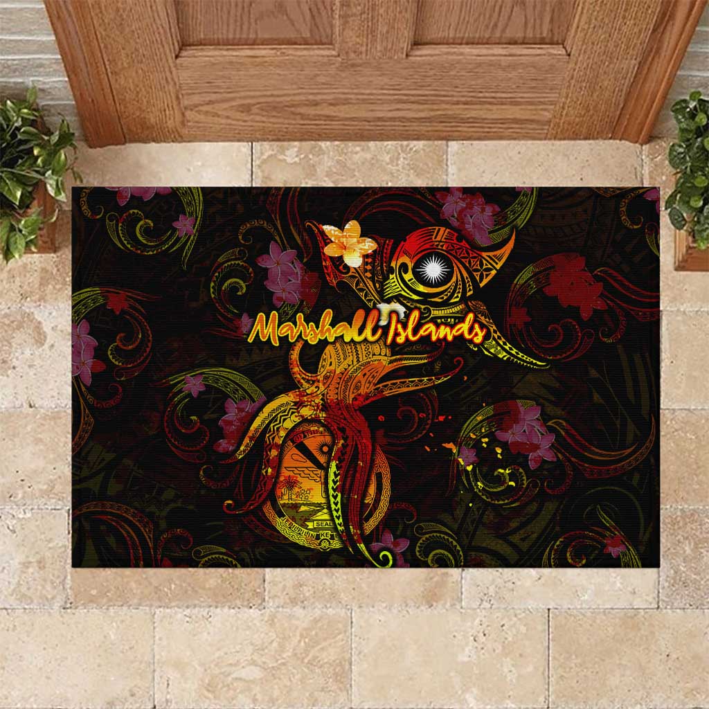 Marshall Islands Rubber Doormat Octopus Plumeria Polynesian Tattoo