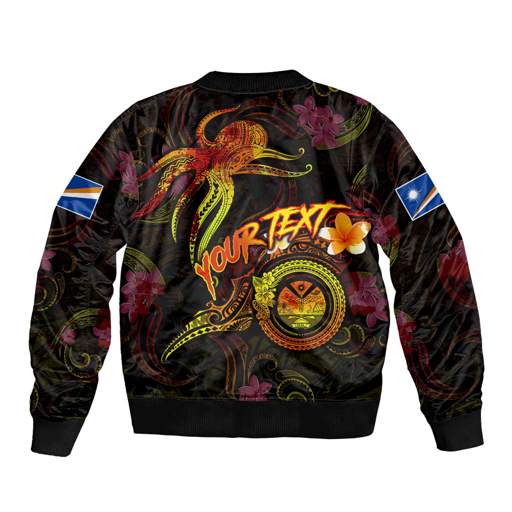 Marshall Islands Sleeve Zip Bomber Jacket Octopus Plumeria Polynesian Tattoo