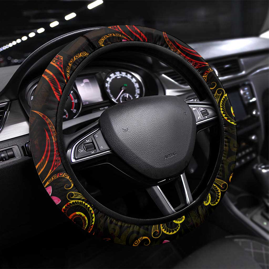 Marshall Islands Steering Wheel Cover Octopus Plumeria Polynesian Tattoo