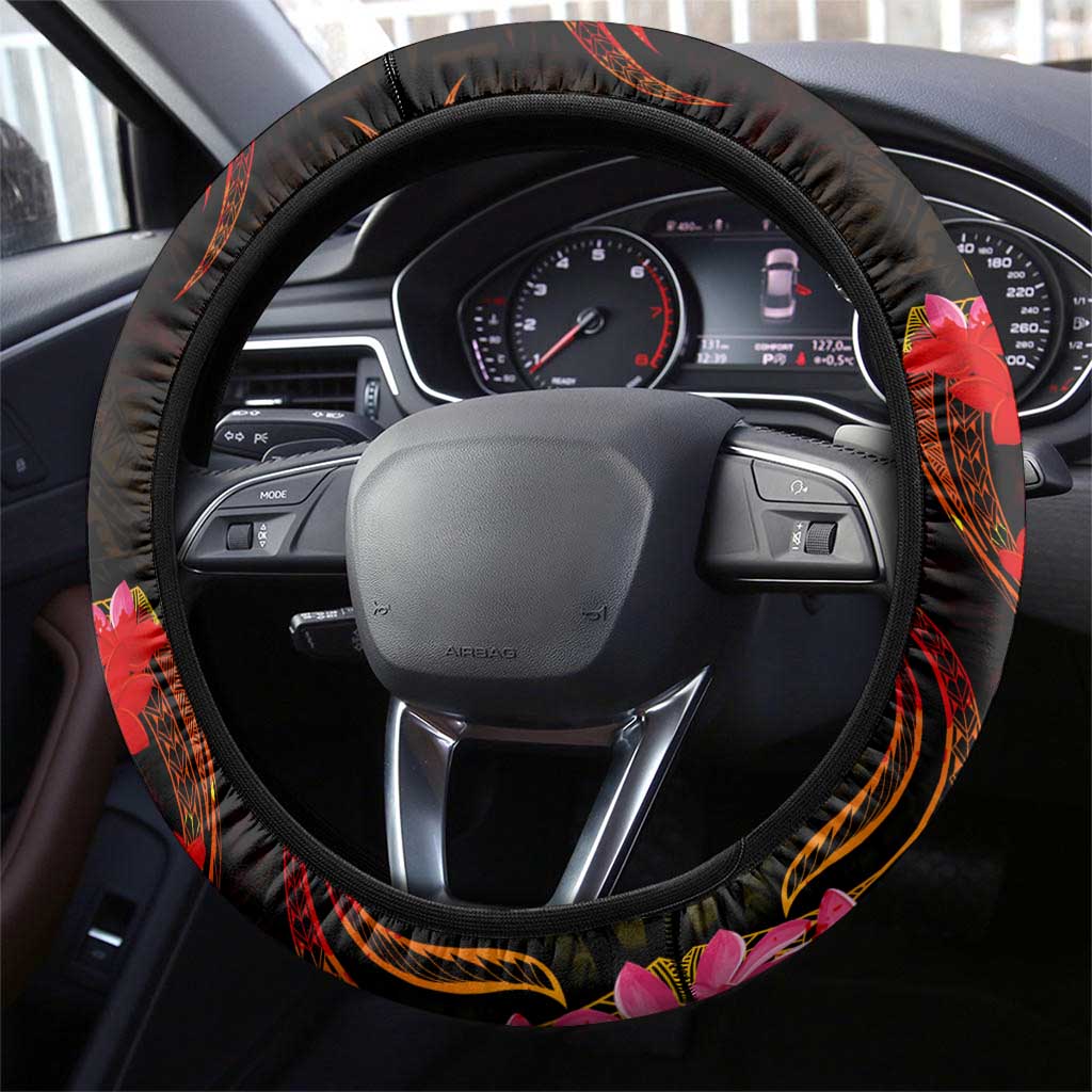 Marshall Islands Steering Wheel Cover Octopus Plumeria Polynesian Tattoo