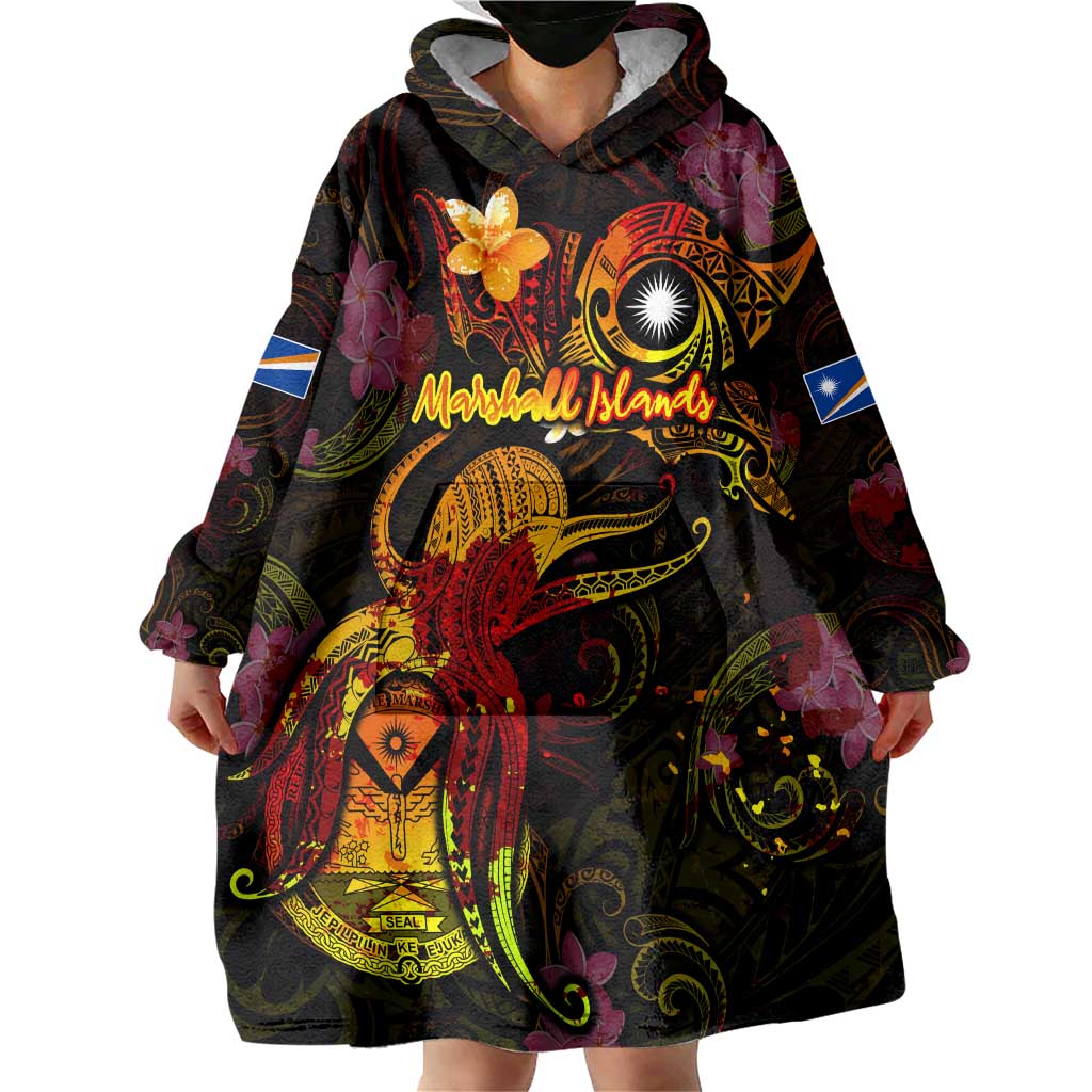 Marshall Islands Wearable Blanket Hoodie Octopus Plumeria Polynesian Tattoo