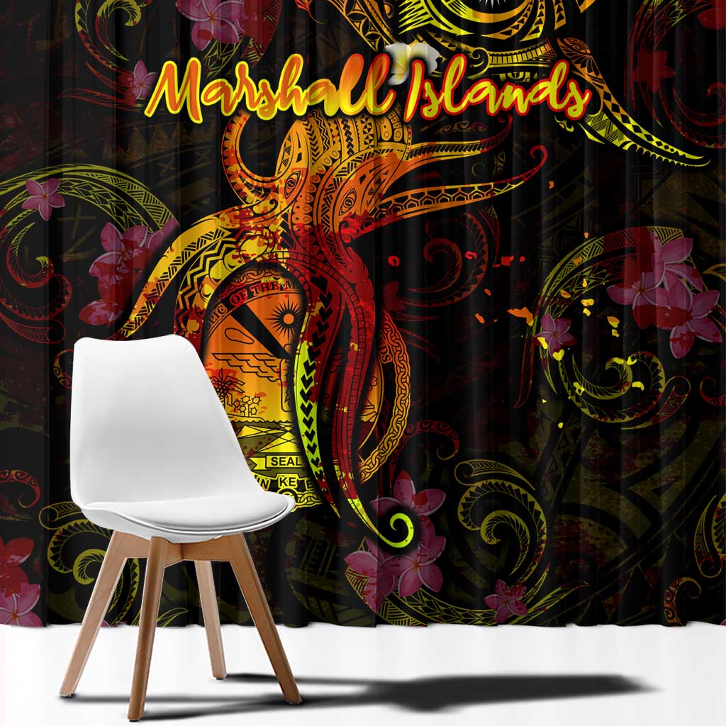 Marshall Islands Window Curtain Octopus Plumeria Polynesian Tattoo