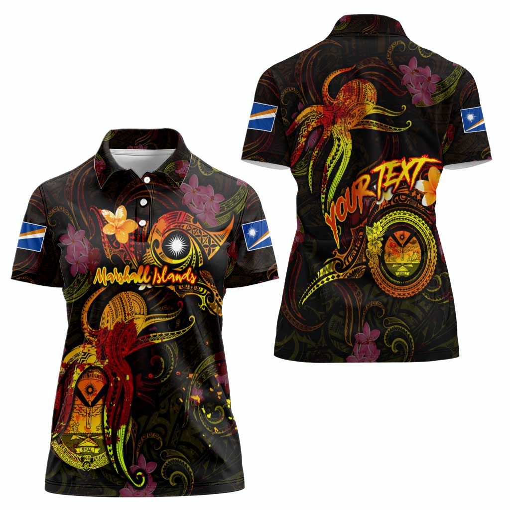 Marshall Islands Women Polo Shirt Octopus Plumeria Polynesian Tattoo