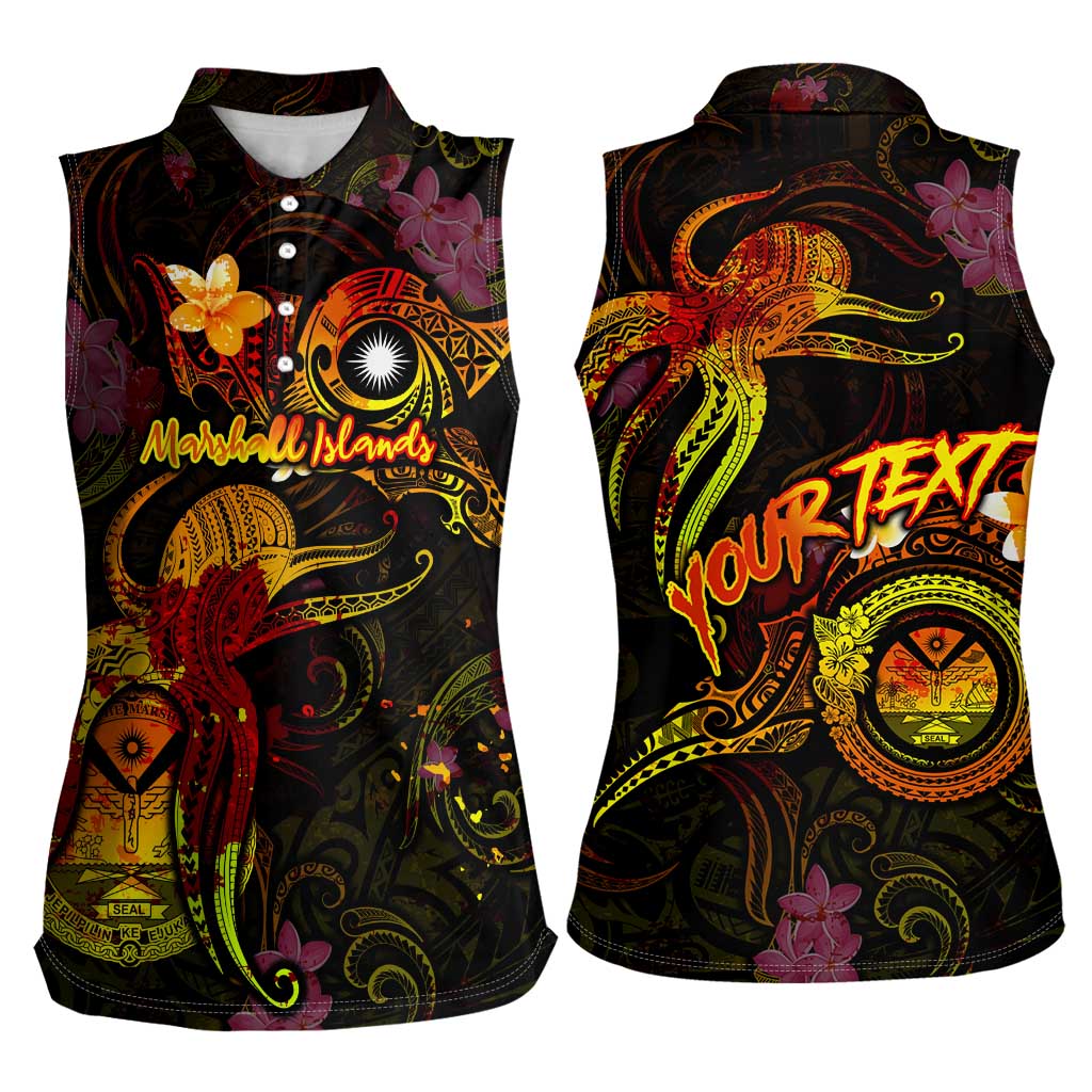 Marshall Islands Women Sleeveless Polo Shirt Octopus Plumeria Polynesian Tattoo