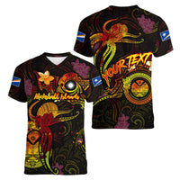 Marshall Islands Women V-Neck T-Shirt Octopus Plumeria Polynesian Tattoo