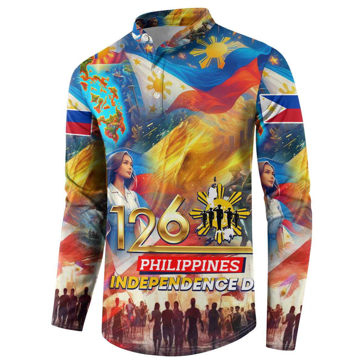 Custom The Philippines 126th Independence Anniversary Button Sweatshirt Art Style DT02 - Polynesian Pride