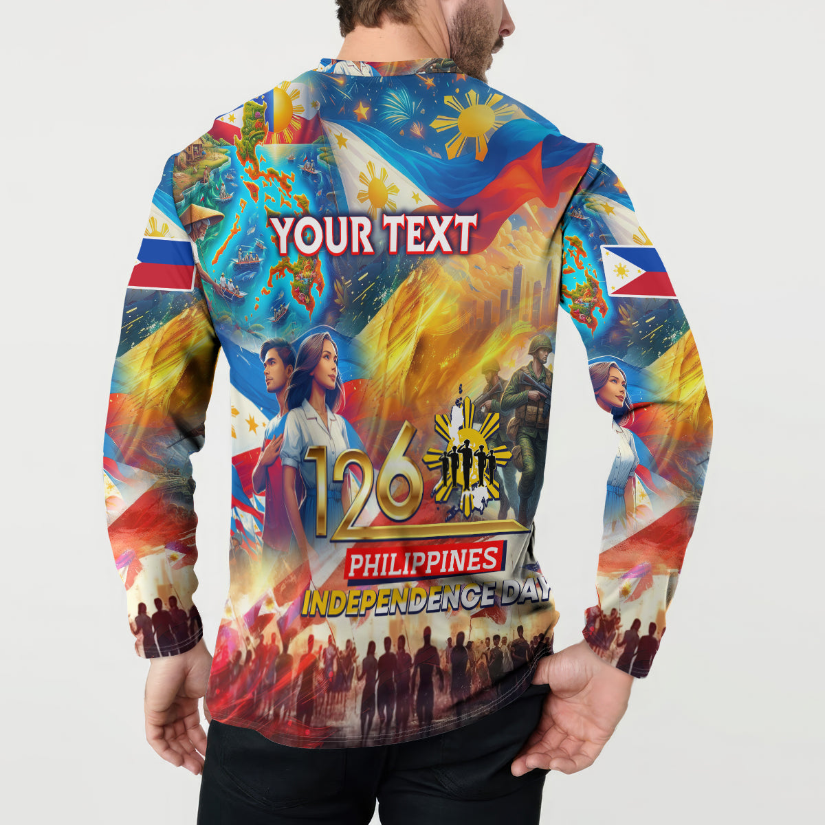 Custom The Philippines 126th Independence Anniversary Button Sweatshirt Art Style DT02 - Polynesian Pride