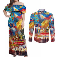 Custom The Philippines 126th Independence Anniversary Couples Matching Off Shoulder Maxi Dress and Long Sleeve Button Shirt Art Style DT02 Art - Polynesian Pride