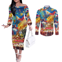 Custom The Philippines 126th Independence Anniversary Couples Matching Off The Shoulder Long Sleeve Dress and Long Sleeve Button Shirt Art Style DT02 Art - Polynesian Pride