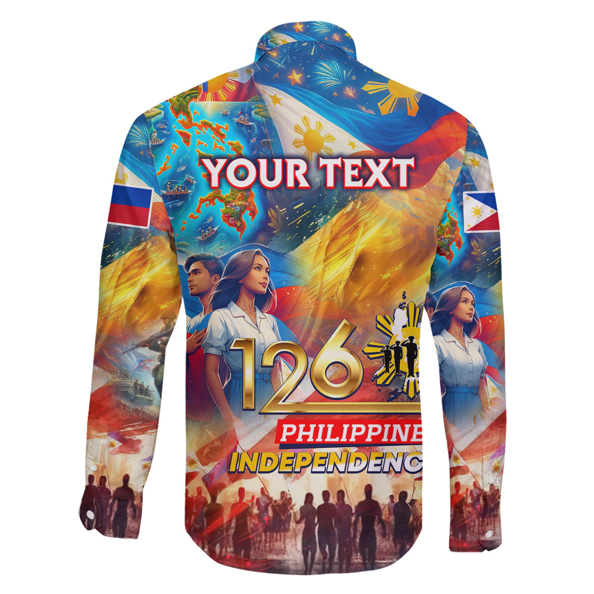 Custom The Philippines 126th Independence Anniversary Family Matching Mermaid Dress and Hawaiian Shirt Art Style