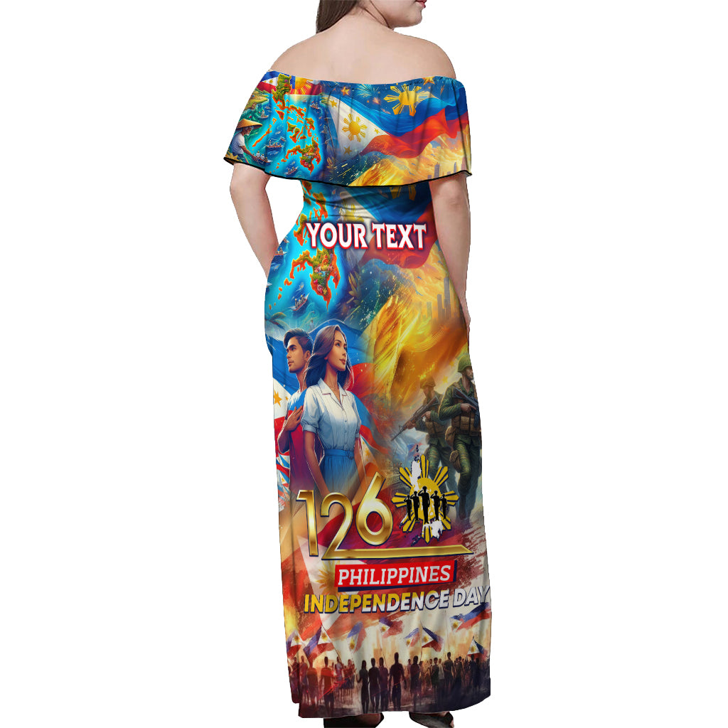 Custom The Philippines 126th Independence Anniversary Off Shoulder Maxi Dress Art Style DT02 - Polynesian Pride