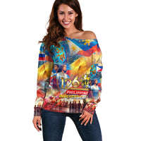 Custom The Philippines 126th Independence Anniversary Off Shoulder Sweater Art Style DT02 Women Art - Polynesian Pride