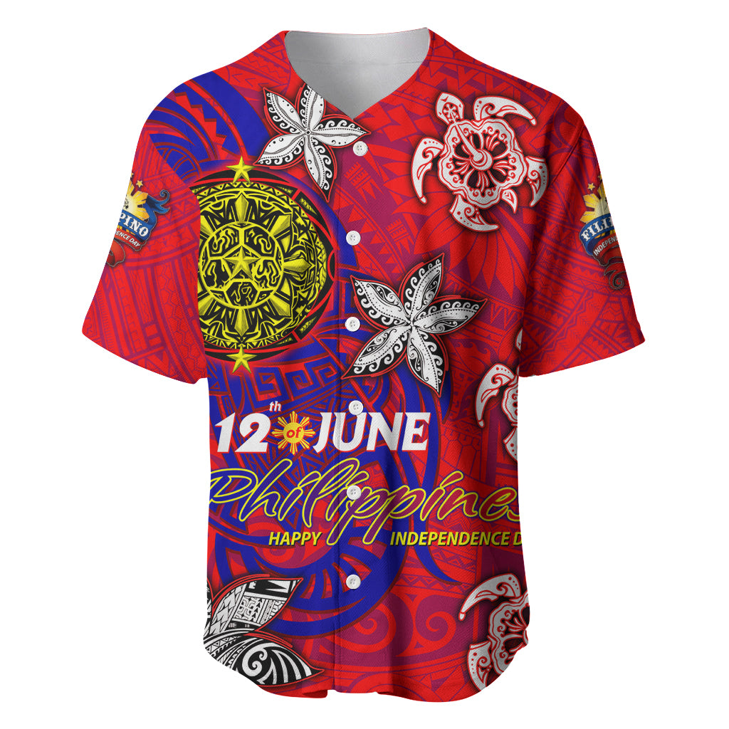 Personalized Philippines 12 June Independence Day Baseball Jersey Polynesian Turtle Plumeria DT02 Red - Polynesian Pride