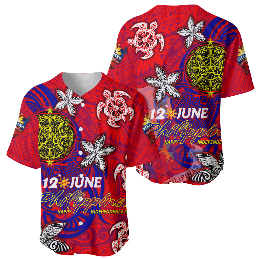 Personalized Philippines 12 June Independence Day Baseball Jersey Polynesian Turtle Plumeria DT02 - Polynesian Pride