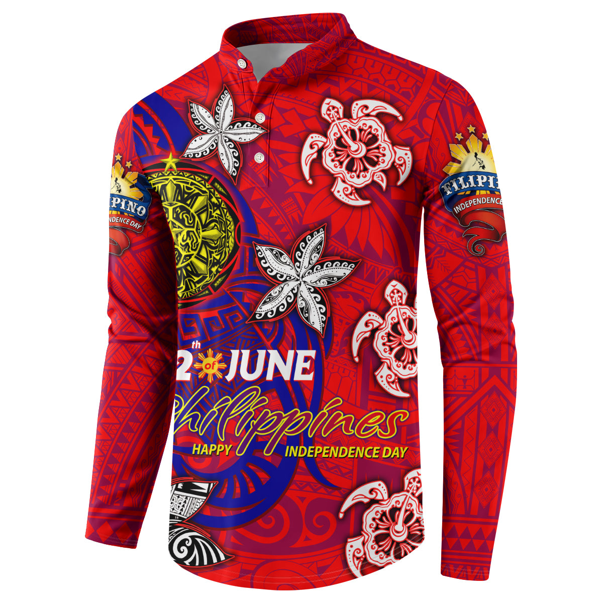 Personalized Philippines 12 June Independence Day Button Sweatshirt Polynesian Turtle Plumeria DT02 - Polynesian Pride