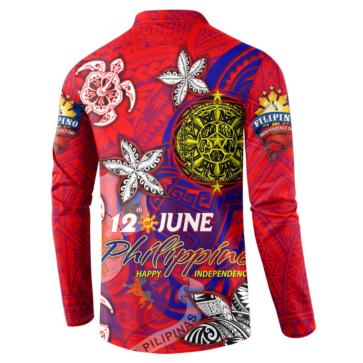 Personalized Philippines 12 June Independence Day Button Sweatshirt Polynesian Turtle Plumeria DT02 - Polynesian Pride