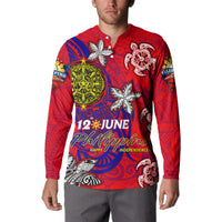 Personalized Philippines 12 June Independence Day Button Sweatshirt Polynesian Turtle Plumeria DT02 - Polynesian Pride