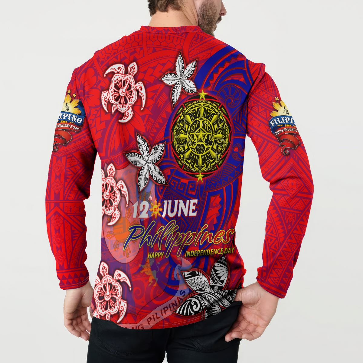 Personalized Philippines 12 June Independence Day Button Sweatshirt Polynesian Turtle Plumeria DT02 - Polynesian Pride
